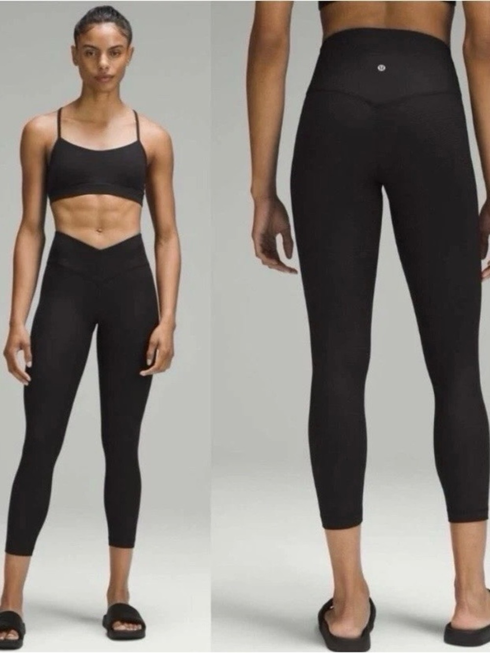 Lululemon V-Waist Yoga Tight 25”Women’s 12 Black Grid Texture Athletic Comfort